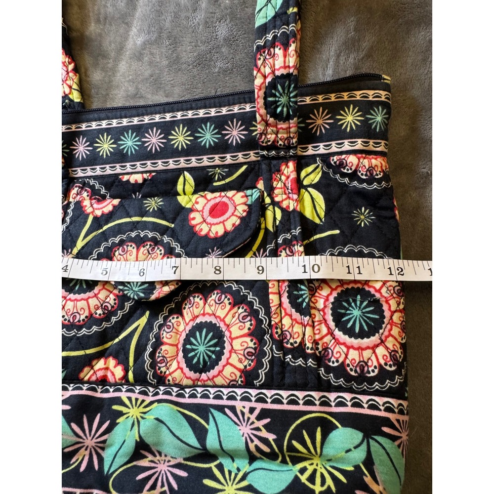Vera Bradley Night and Day Quilted Floral Tote Bag Shoulder Purse Black Pink - Picture 8 of 10
